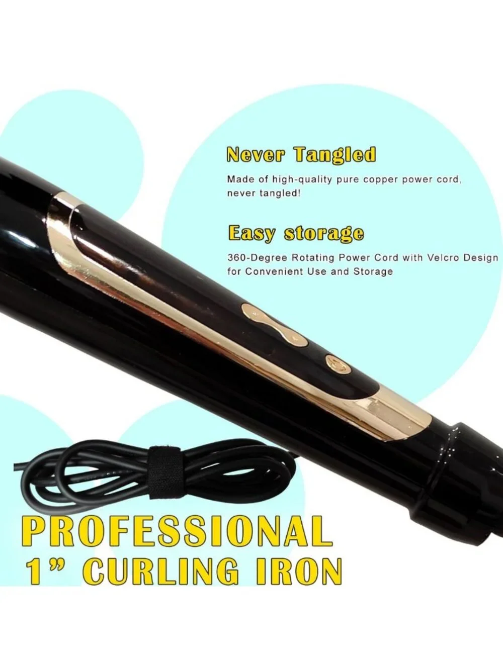 1-Inch Extra Long Barrel Curling Iron with Clamp & Instant Heat Up to 450°F